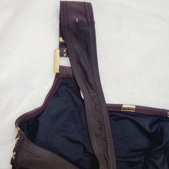 Silhouette Solution Brown 1Piece Swimsuit w/Gold Metallic Detailing size 14D - Picture 5 of 6